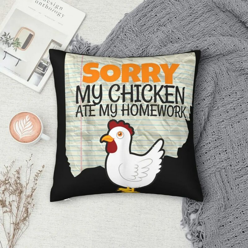 Funda de almohada cuadrada de poliéster con cremallera para el hogar, cojín decorativo de terciopelo con diseño de My Chicken Ate My Homework