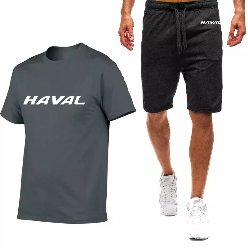 HAVAL 2024 Men Summer Popular High Quality Comfortable New Nine Color Short Sleeved Suits Casual Shorts + T-shirt Sets