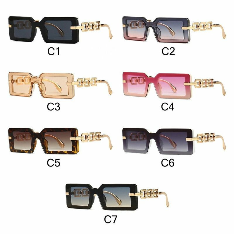 Kacamata pantai perjalanan jalanan persegi, kacamata hitam Modern Vintage mewah bingkai rantai kacamata matahari UV400 warna gradien untuk wanita & Pria