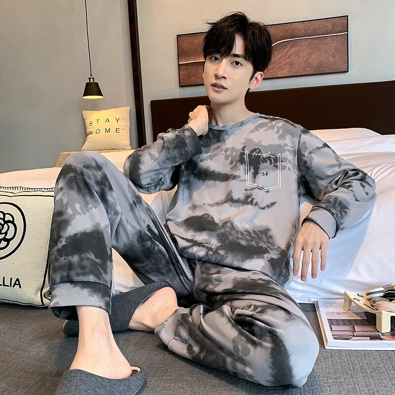 Autumn Men's Cotton Pajamas Long Sleeves Casual Teenagers Homewear Korean Loose Home wear Spring Pijamas suits pyjama homme