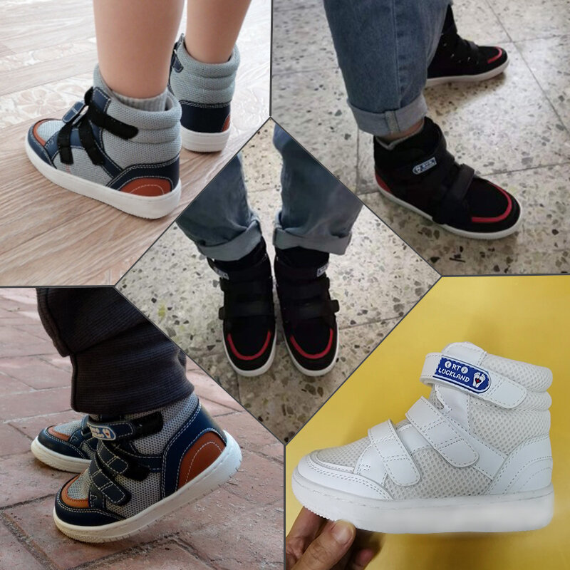 Ortoluckland-حذاء تقويم العظام من الجلد للأطفال ، حذاء رياضي أسود للأولاد والبنات ، دعامة مقوسة ونعال تصحيحية ، من 2 إلى 7 سنوات