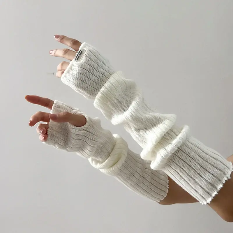 Y2K damskie słodkie dzianinowe ocieplacze na ręce długie rękawiczki rękaw zimowe rękawiczki bez palców Lolita Girls Punk Gothic akcesoria mitenki