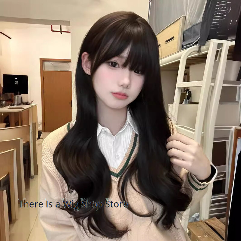 Perücke weiblich langes Haar schwarz braun neuer Stil große gewellte lange lockige Haare Lolita natürliche Simulation süße volle Kopf bedeckung
