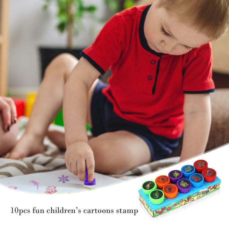 Kids Stamp Toy 10PCS Assorted Stamps For Kids Cartoon Scrapbooks Stamp Stamper Funny Stamp Art Self-Inking Stamps For Kids