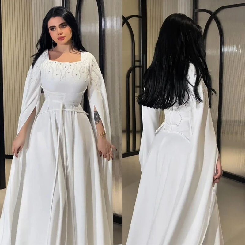 Classy A-line Square Neck Prom Dress Beading Draped Valentine's Day Customize Occasion Gown Saudi Arabia Long Evening Dress