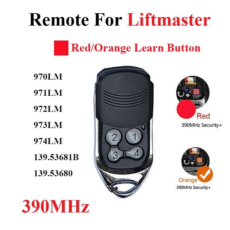 971LM 972LM 390mhz Security+ Garage Door Transmitter Remote Control Garage Door Opener 390MHz Red Learn Button