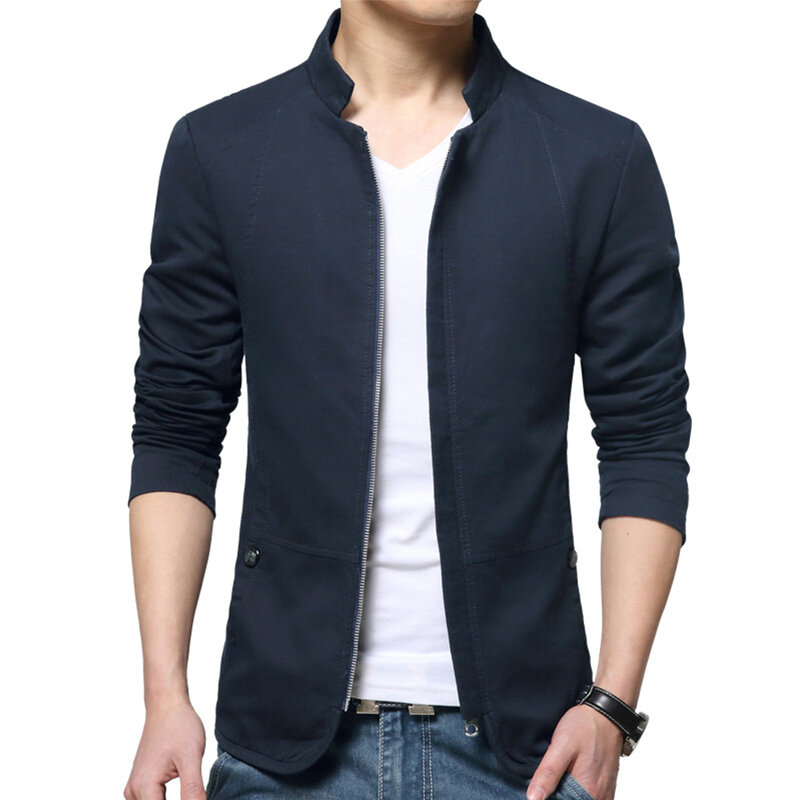 남성용 슬림핏 코트 재킷, 단색 칼라 비즈니스 포멀 집업 코트, 탑 남성 의류, 패션