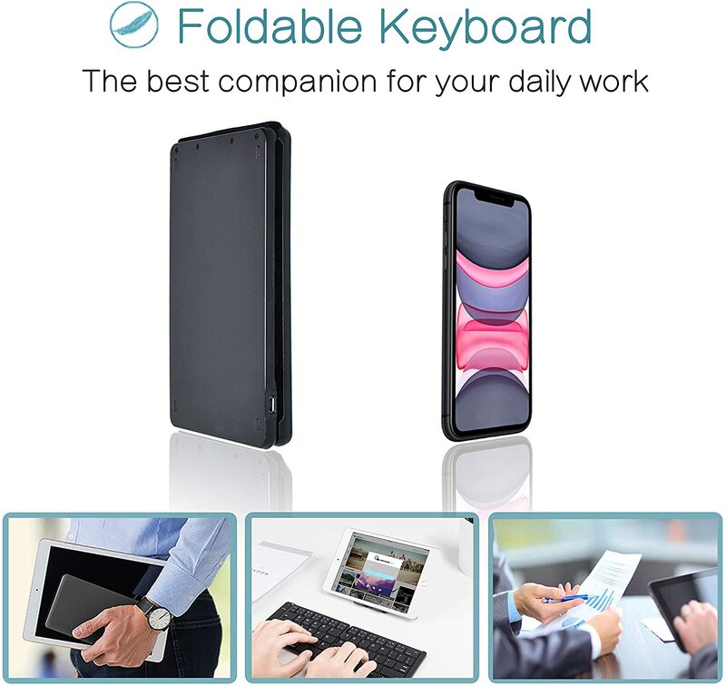 Keyboard Bluetooth Mini dapat dilipat, papan ketik nirkabel dapat diisi ulang, cocok untuk MAC/iOS/PC, Tablet, Laptop