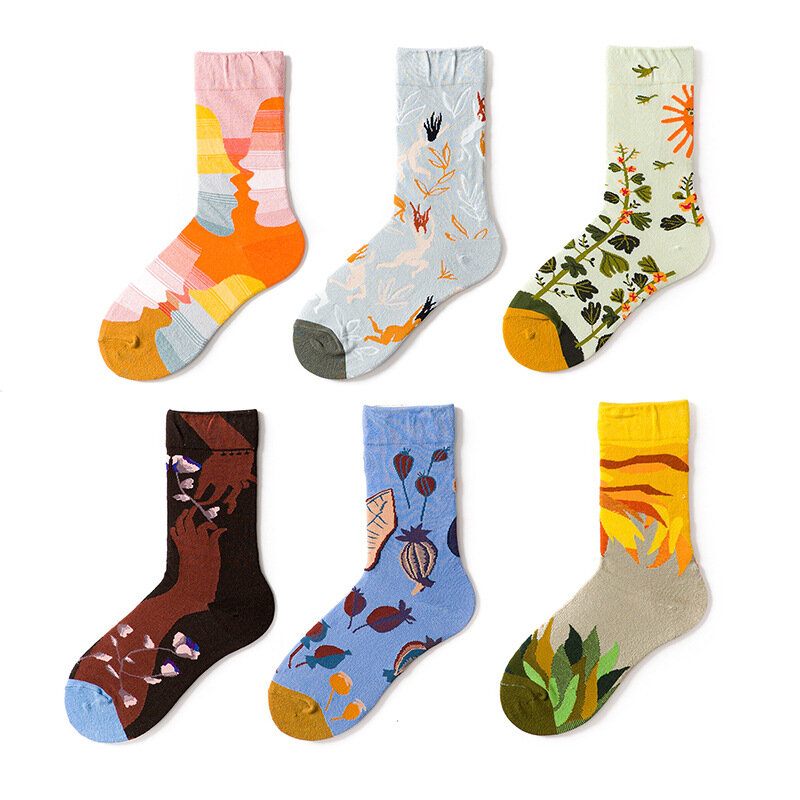 New graffiti portrait personality mid-tube socks color creative trendy socks