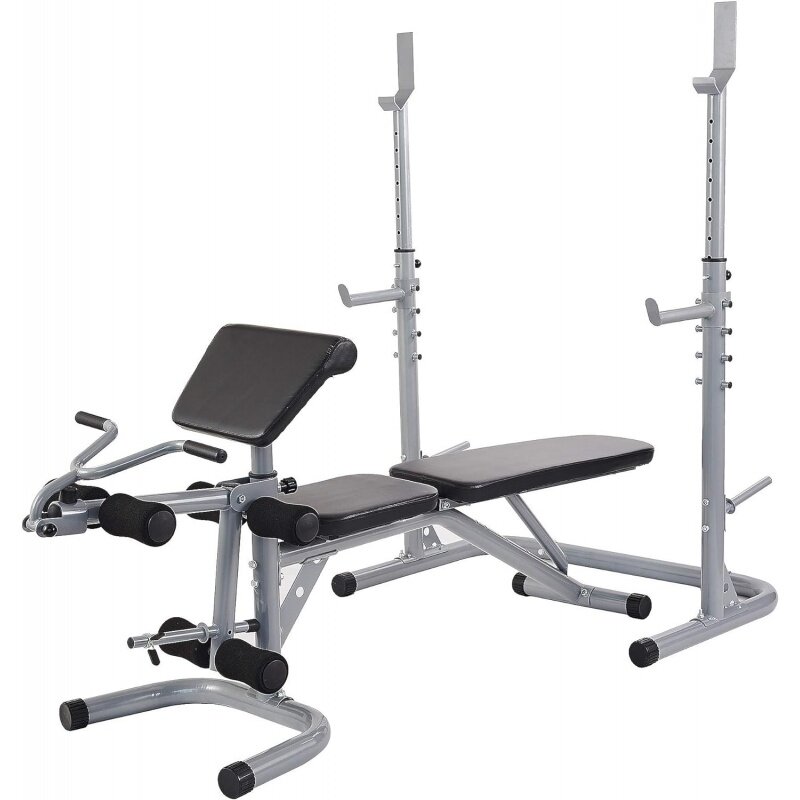 BalanceFrom RS 60-Estación de entrenamiento multifuncional, Banco de entrenamiento olímpico ajustable con estante de sentadillas, extensión de piernas, rizo de predicador