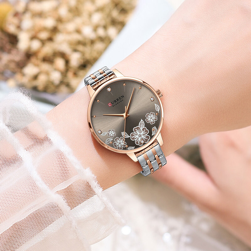 Curren-relógio de aço inoxidável feminino, quartzo, ultra fino, romântico, moda, marca, para mulheres
