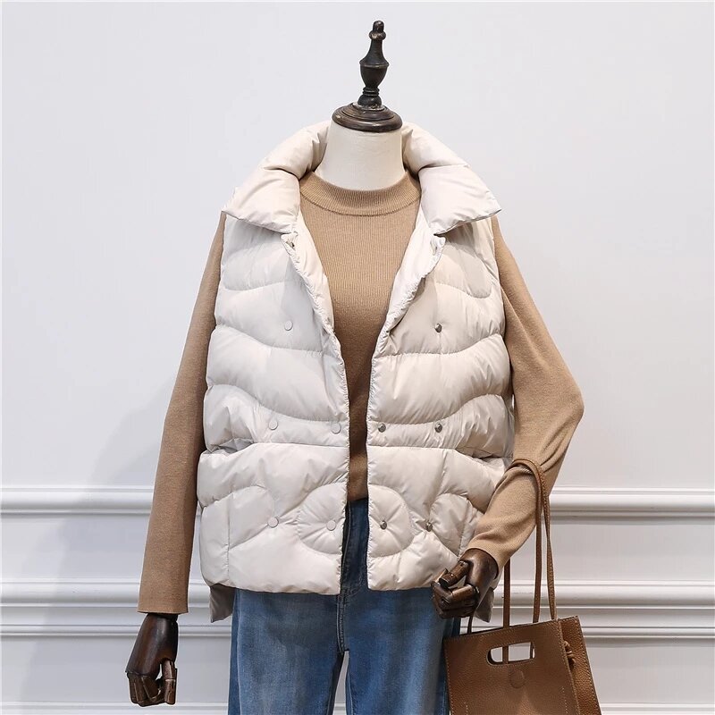 2023 New Women Autumn Winter Down Vests 90% White Duck Down Sleeveless Jacket Ladies Casual Short Coat Female Waistcoat Coat