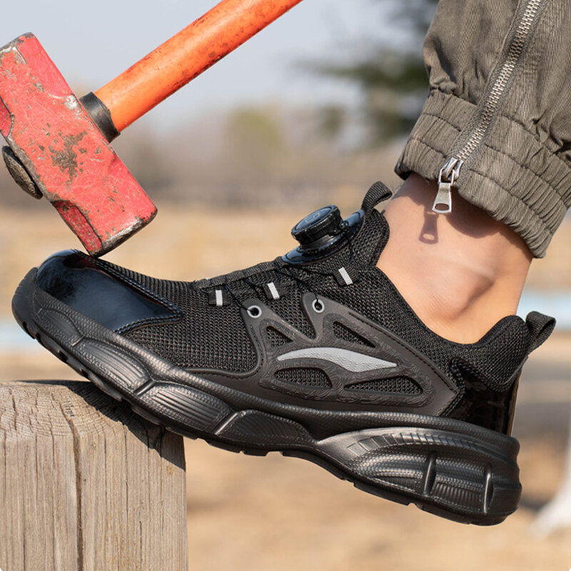 Nowe obuwie robocze ochronne Anti-smash antyprzebiciowe obuwie ochronne obrotowe guziki obuwie robocze trampki lekkie buty ze stalowymi noskami