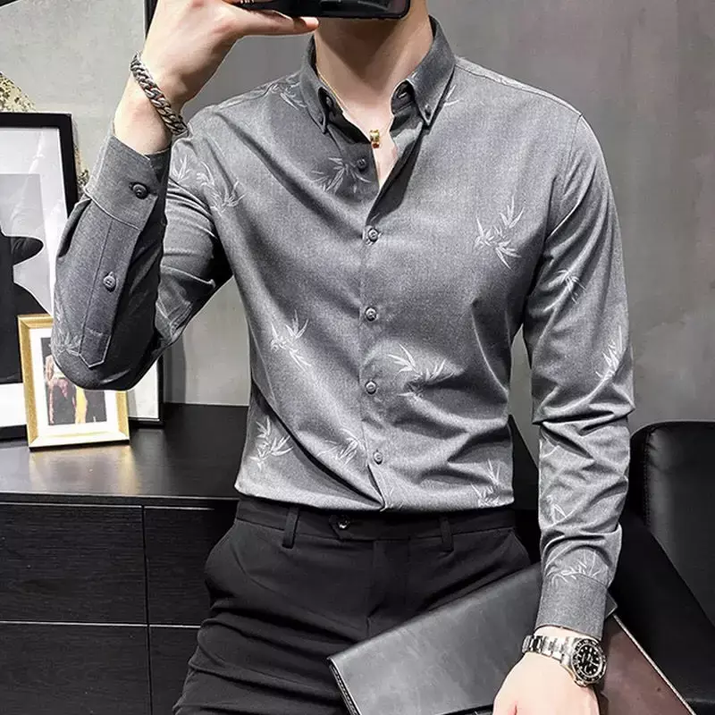 Spring Summer Thin Shirts Printing Button 2023 Men's Clothing Capable Turn-down Collar Solid Loose Formal Fashion Casual Simple