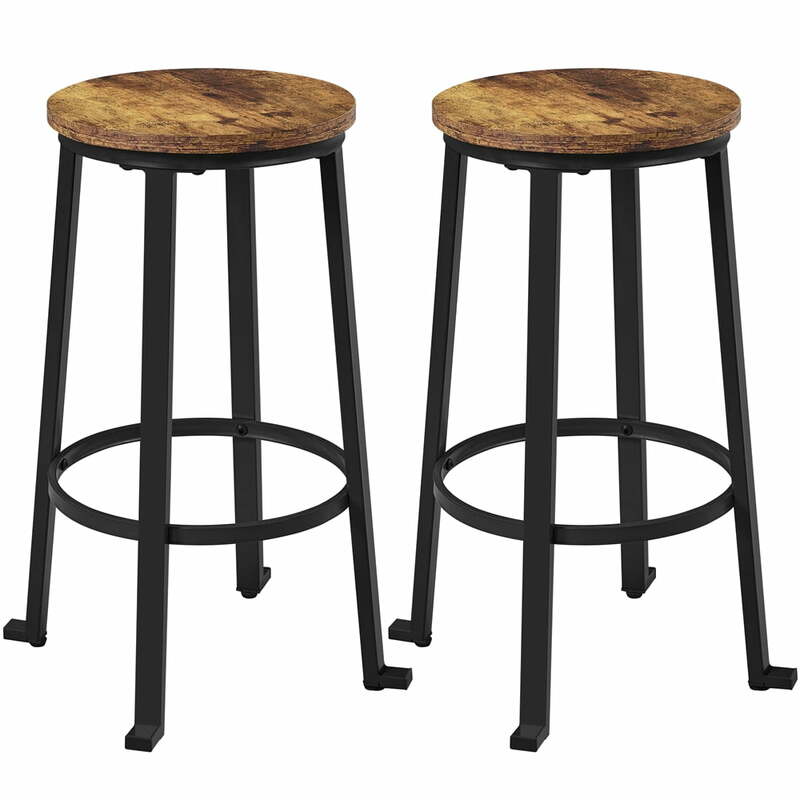 26" Pub Counter Stools Set of 2 Backless Rustic Brown Bar Chairs w/Metal Frame