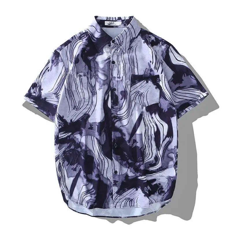 Sommer Herren Kurzarmhemd Sommer Trend lose Strand Vintage Mode Shirt soziale hochwertige Harajuku Kleidung Blumen Top
