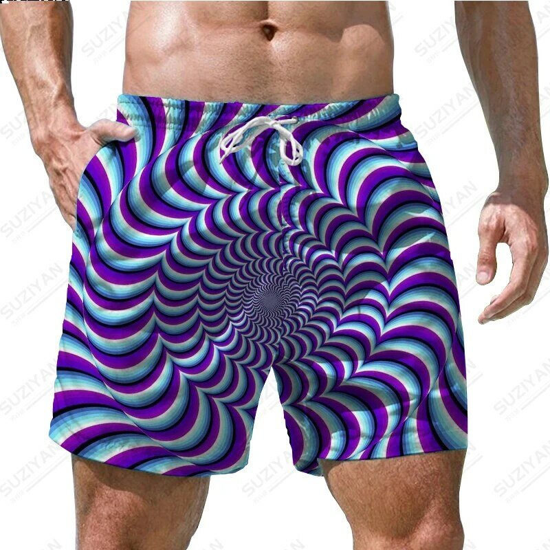 Men's Summer 2023 New Shorts Beach Pants Loose, Comfortable and Breathable 3D Printed Hawaiian Visual VortexFurnishing Oversized