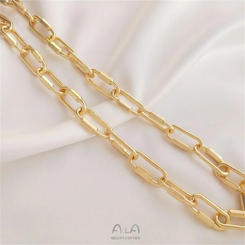 14K wypełniony złotem długi łańcuszek owalny łańcuszek z klamrą w stylu europejskim i amerykańskim szorstki naszyjnik z bransoletką DIA ręcznie robiony luźny łańcuszek B653