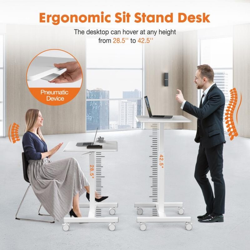 SweetFurniture Small Mobile Rolling Standing Desk, Overbed Table, Teacher Podium com Rodas, Spring Sale