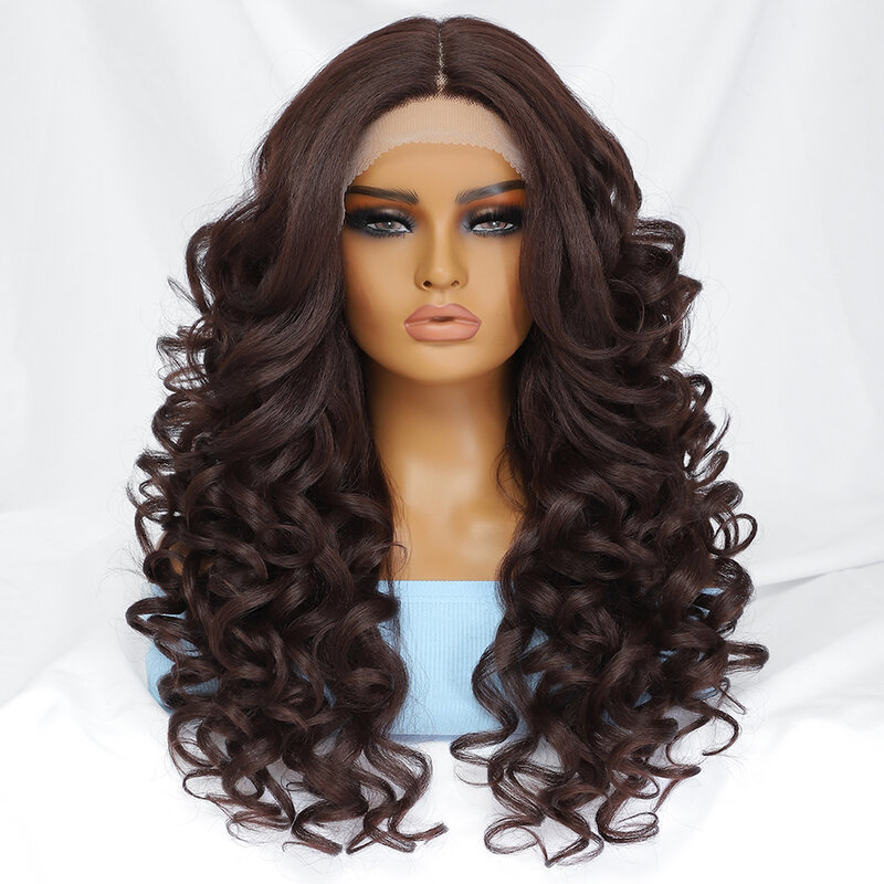 Wig keriting hitam coklat Wig depan renda sintetis untuk wanita tanpa lem pirang oranye Wig renda wanita 13X4X1 penggunaan sehari-hari rambut Cosplay