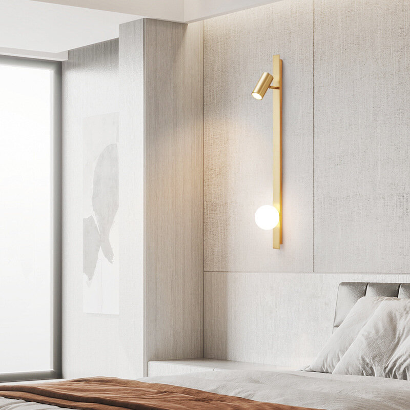 Lámpara de pared de cobre completo, luz de lujo para sala de estar, estudio, dormitorio, cabecera de cama, sentido superior, estilo Simple moderno, LED largo