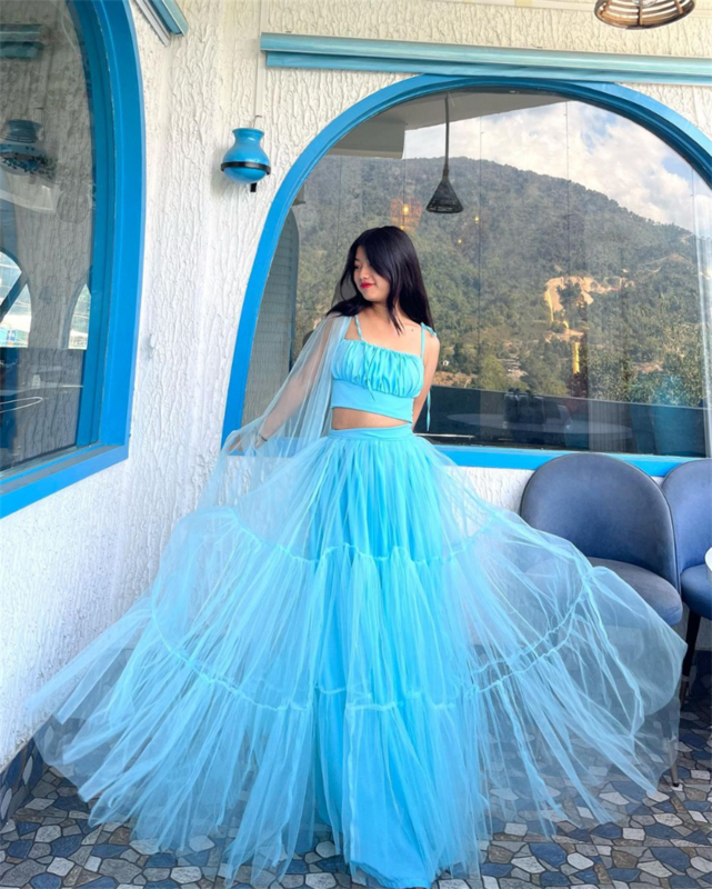 Jessie-sky-チュールの青いドレス,イブニングドレス,結婚式,プロム,プリンセス,ラインa, 2024