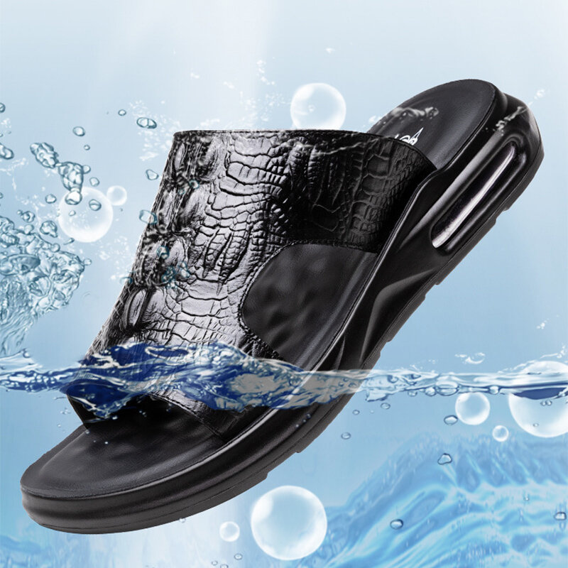 Chinelos de couro antiderrapante de microfibra masculino, chinelos de lazer, sapatos de rua leves, sandálias verão, qualidade