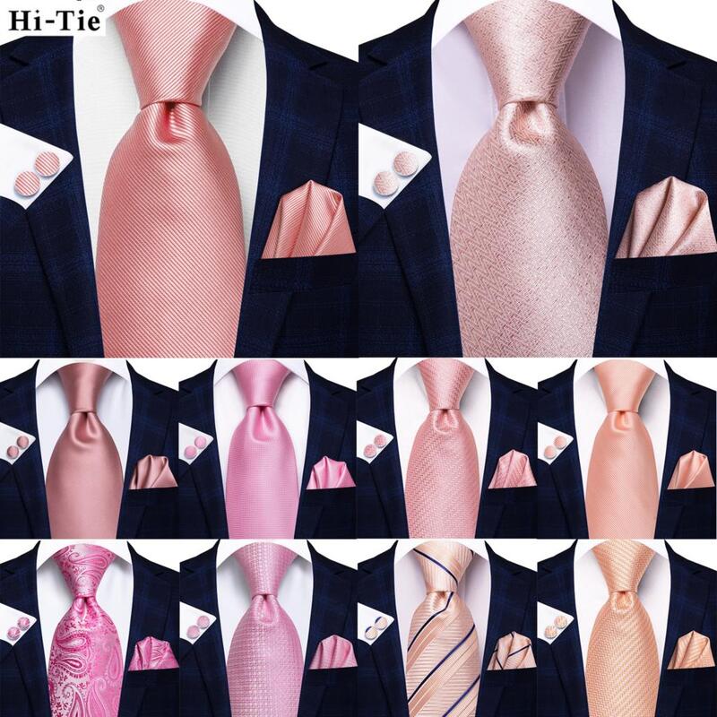 2023 New Silk Elegent Wedding Tie For Men Dusty Pink Solid Handky Cufflink Necktie Set Fashion Business Party Hi-Tie Designer
