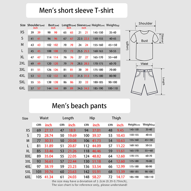 2023 New Summer Men's Suit Casual Fashion Printed T-Shirt + Beach Shorts Suit Men's O-Neck T-Shirt 2 Pieces Asian Size XS-6XL