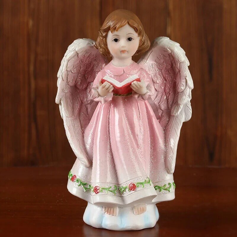 2 Buah Ornamen Figur Resin Anak Perempuan Patung Hati Ornamen Atas Meja Ornamen Malaikat Indah Eropa Retro Malaikat