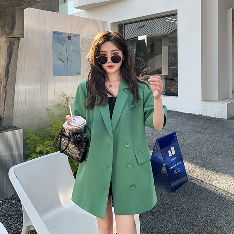 Women`s Short Sleeve Suit Summer Casual Loose Jackets Blazer Oversized Outerwear Overcoat Women Tops Coat Office Lady Wear