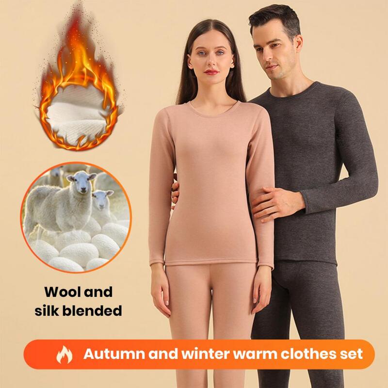 Top Long John Set pakaian dalam termal lembut untuk pria wanita lapisan dasar bergaris bulu untuk aktivitas luar ruangan warna Solid untuk musim gugur
