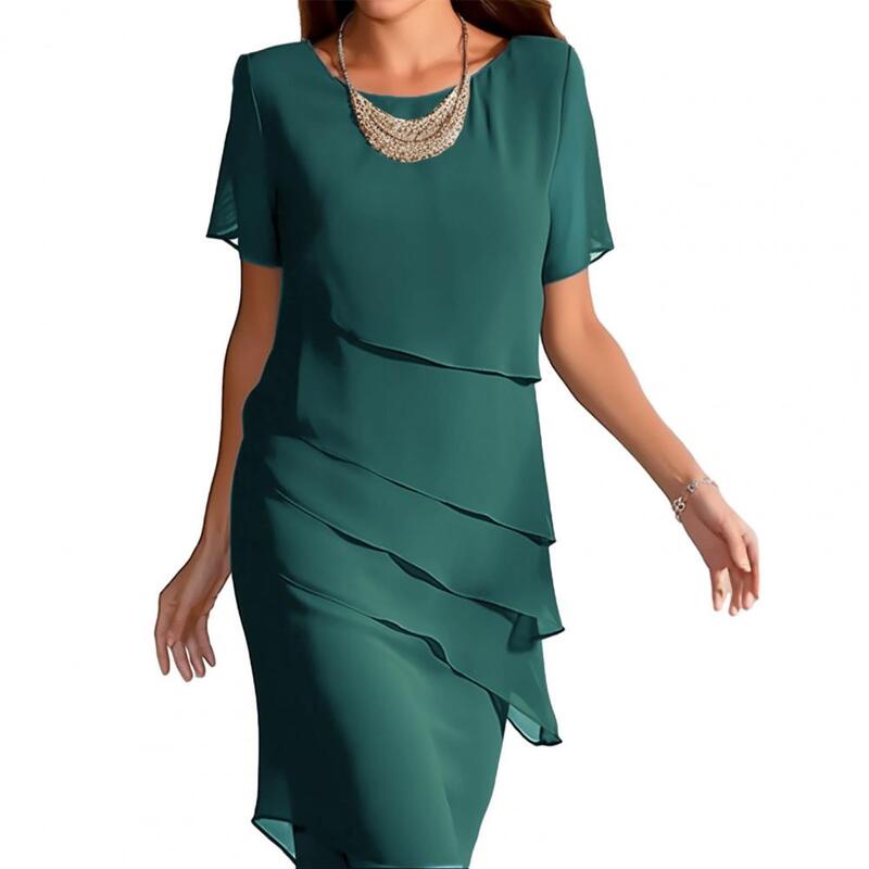 Damen Chiffon Kleid elegantes Chiffon Midi Kleid für Frauen einfarbig plissiert Abend Party Kleid mit kurz für den Urlaub