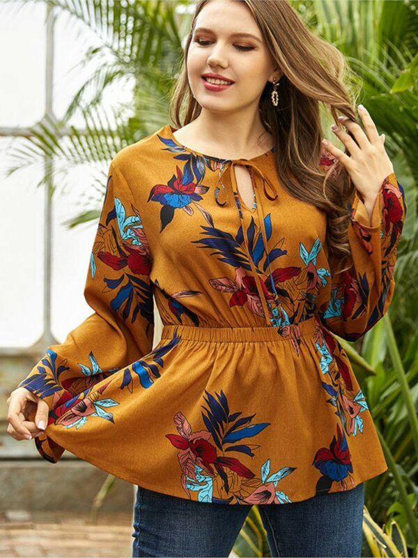 Plus Size Autumn Tops Women Long Sleeve Floral Print Ruffle Ladies Blouses Casual Loose Modis Woman Tops 2023