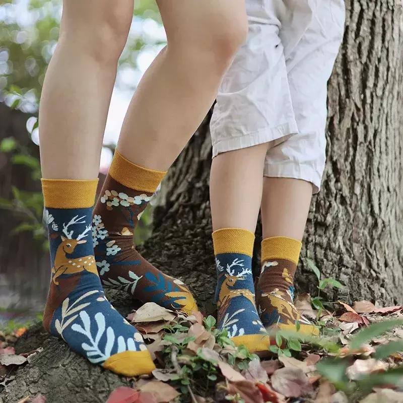 Цветные Милые модные детские хлопковые носки средней длины с героями мультфильмов AB в стиле родителей и детей Для мальчиков и девочек