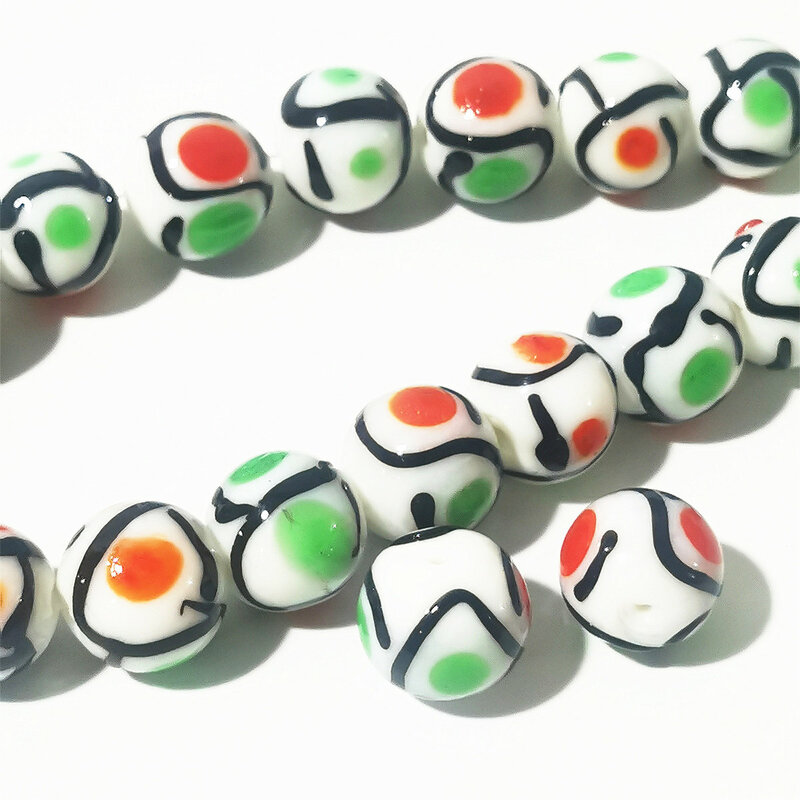 Handmade Colorido Esmalte Spacer Beads, Lampwork Vidro, Murano Beads, Redondo, Artesanato DIY, 17 milímetros, 5Pcs