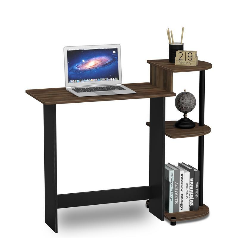 โต๊ะคอมพิวเตอร์ขนาดกะทัดรัด furinno พร้อมชั้นวางโคลัมเบียวอลนัท/สีดำ