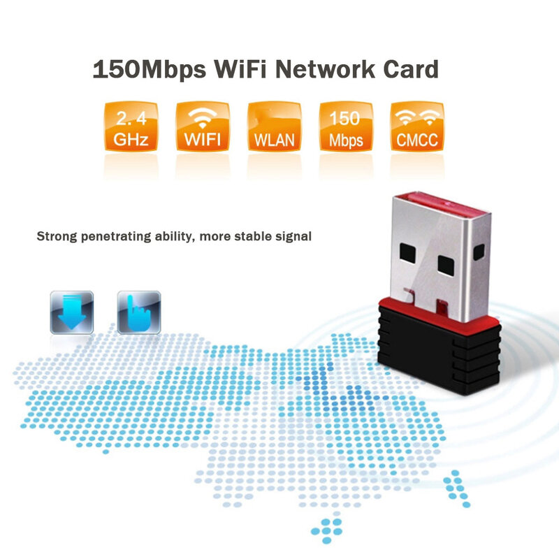 อะแดปเตอร์การ์ดเครือข่าย WiFi USB ขนาดเล็ก2.4G 150M 8188 7601 IEEE802.11n WLAN USB2.0ตัวรับสัญญาณ WiFi สำหรับแท็บเล็ต PC