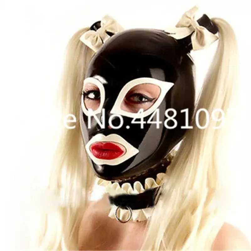 Sexy Women full head latex rubber mask hoods fetish cosplay mask Rubber Hood with Hairpiece Latex Mask in Back Zipper