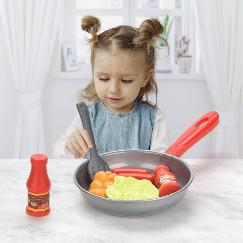 8PCS Kitchen Food Toys for Kids Simulation Kitchenware Pretend Play Steak Vegetable Pot Bread Hot Dog Food Children Girl Toy
