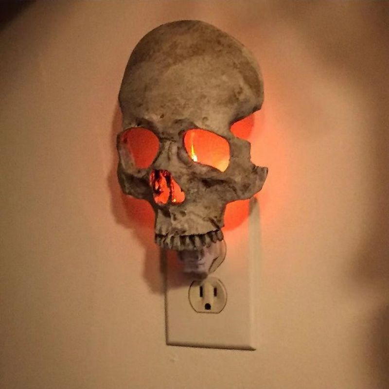 Crânio humano luz noite lâmpada, Casa criativa resina crânio lâmpada, Luminous Halloween esqueleto, Horror