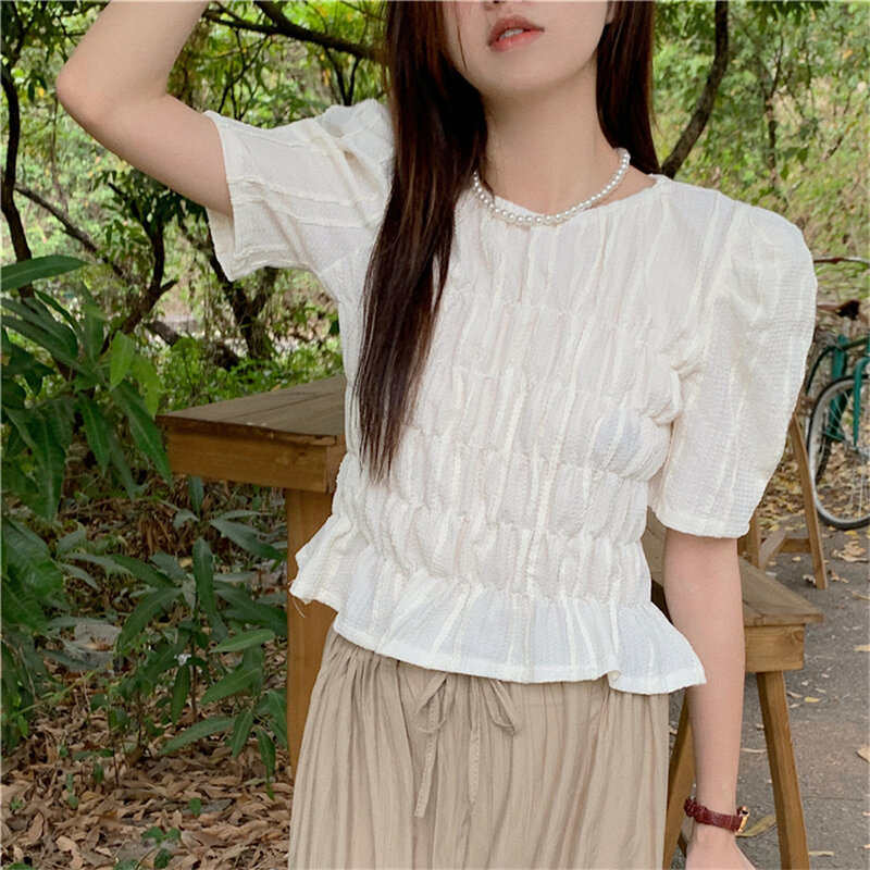 PLAMTEE-Blusa lisa de manga corta para Mujer, ropa de trabajo informal, ajustada, elegante, para verano, 2023