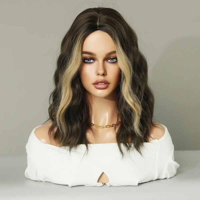 NAMM Highlight Blonde Wavy Bob Wig for Woman Daily Party Cosplay Middle Part Natural Synthetic Hair Wig Włókno termoodporne