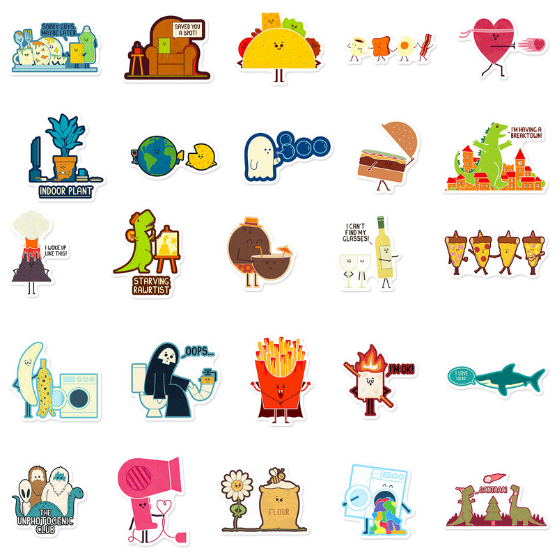 50 Stuks Cartoon Eenvoudige Food Serie Graffiti Stickers Geschikt Voor Laptop Helmen Desktop Decoratie Diy Stickers Speelgoed