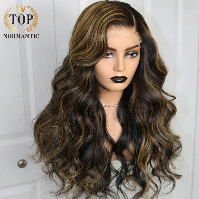 Topnormantic Highlight Farbe Körper Welle 13x4 Spitze Front Perücken mit vor gezupften Haaransatz brasilia nischen Remy Echthaar Perücken für Frauen