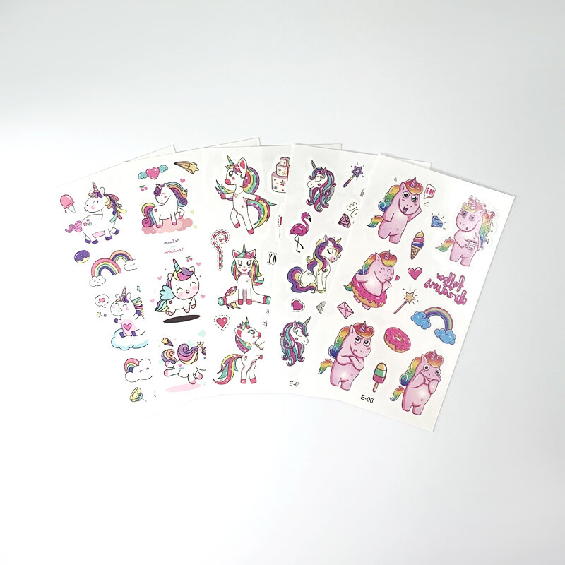 10 Sheets/Set Children Cute Cartoon Unicorn Temporary Tattoo Stickers for Kids Body Arm Fake Tattoo Makeup Sticke