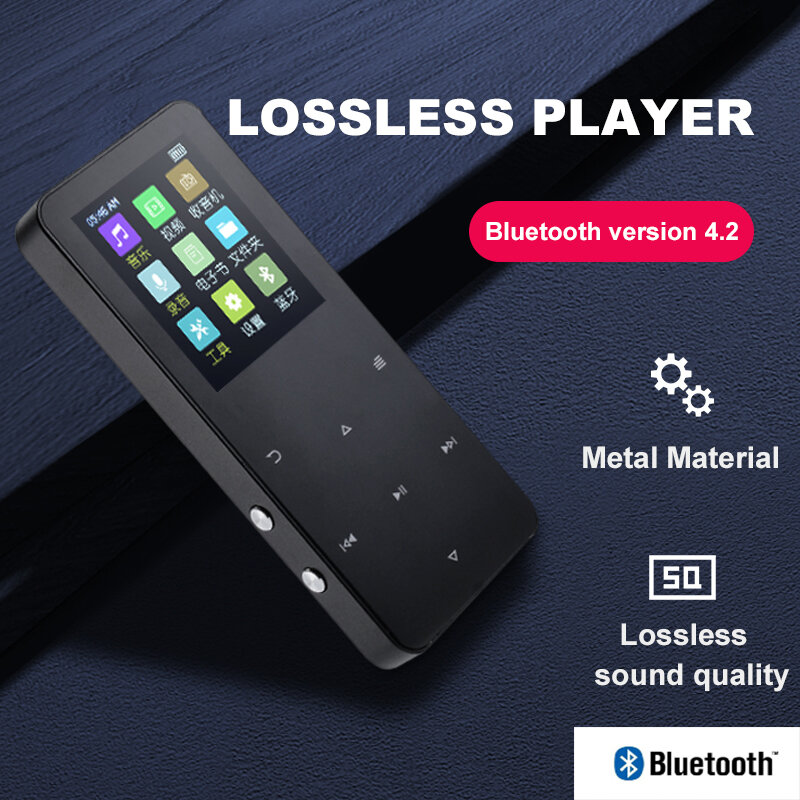 NEW2.0นิ้วสัมผัสโลหะ MP3 MP4เครื่องเล่นเพลงบลูทูธ5.0รองรับการ์ด,FM นาฬิกาปลุก Pedometer E-Book ลำโพงในตัว
