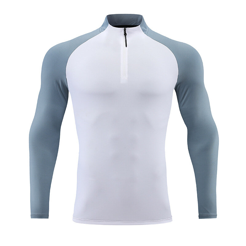 Prayger New Men Shapers Stand Collar Shirts Slim Trainer Body Tops Color Match Zipper Long Sleeves Clothes