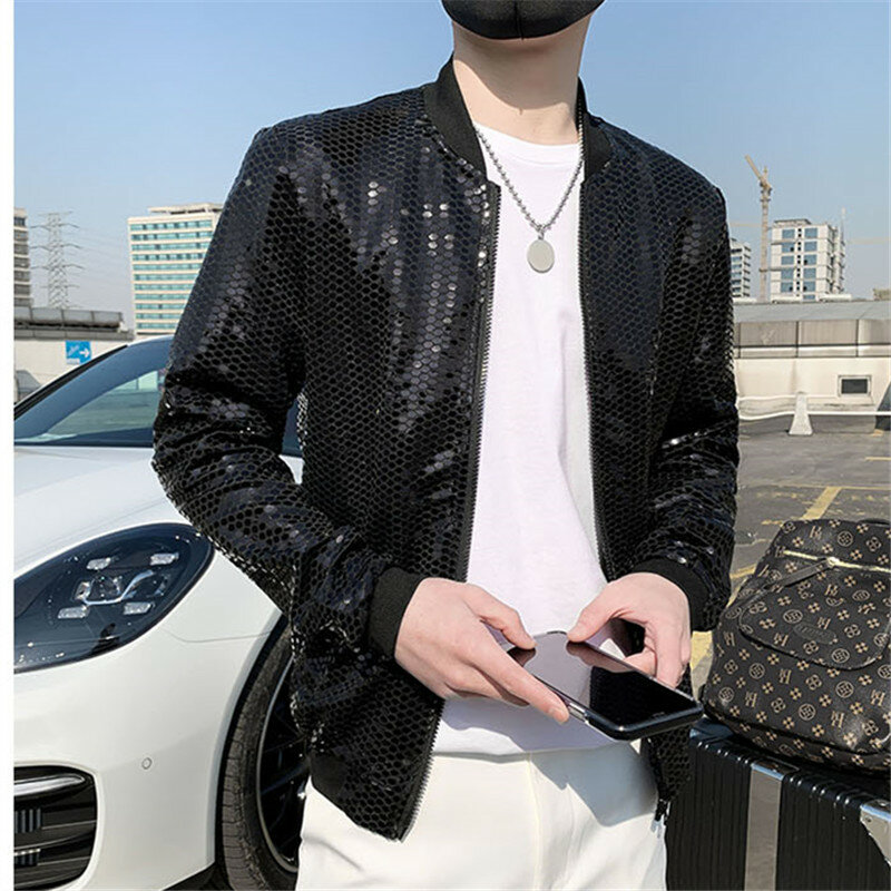 Jas New Diamond Plaid giacche da uomo Hip Hop Y2K bomber Jacket Night Club Stage Streetwear cappotto sottile abbigliamento Veste Homme