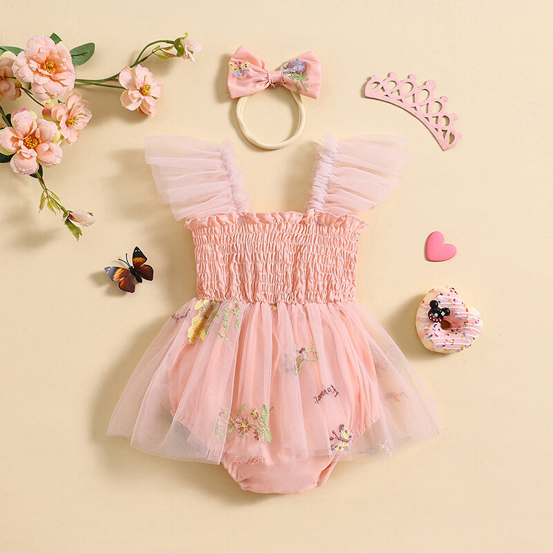 Летняя одежда для маленьких девочек, кружевное платье-комбинезон, Сетчатое фатиновое Цветочное платье для девочек, детские наряды на день рождения